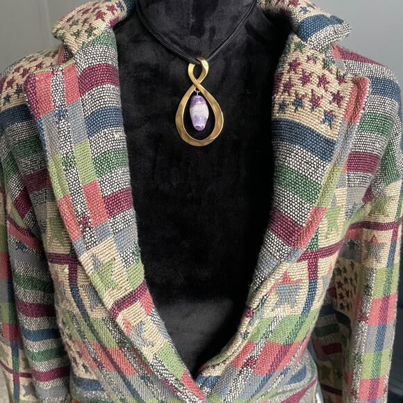 Vintage Blazer Medium New Identity Americana Stars Stripes Patriotic Tapestry - Picture 2 of 11